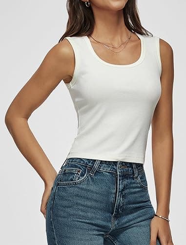 Women Wide Strap Ribbed Cropped Tank Tops 2026 Summer Trendy Crop Top Tight Fit Basic Sleeveless Camisole thumbnail 3