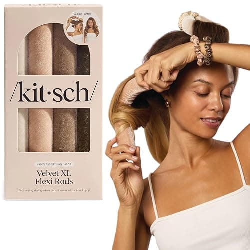 Kitsch XL Flexi Rods for Heatless Curls Overnight - Soft Velvet Hair Rollers for Women - Hair Curlers to Sleep In - Eucalyptus, 4pcs - Image 1