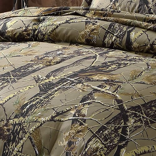 Chezmoi Collection Salem 3-Piece Cabin Lodge Forest Woods Comforter Set - Nature Camo Tree Leaves Printed Soft Microfiber Bedding - Natural, King thumbnail 3
