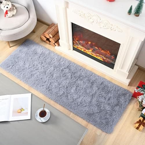 Keeko Small Bedroom Runner Rug 2x6, Grey Fluffy Bedside Rugs for Kids Room Living Room Shag Entryway Throw Rug Fuzzy Indoor Area Carpet Cute Rugs for Boy Baby Girl Room Nursery Dorm Decor thumbnail 6