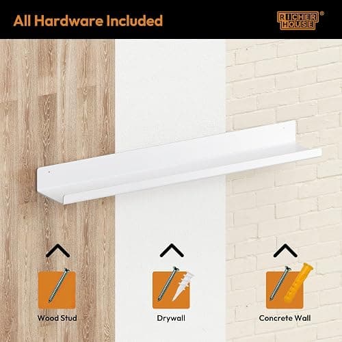 RICHER HOUSE 4 Pack White Acrylic Floating Shelves for Wall, 15"x4" Wall Mounted Shelf for Vinyl Record Display/Bookcase, Cosmetics/Room Décor//Storage in Bedroom, Office, Kitchen,Bathroom,Nursery thumbnail 4
