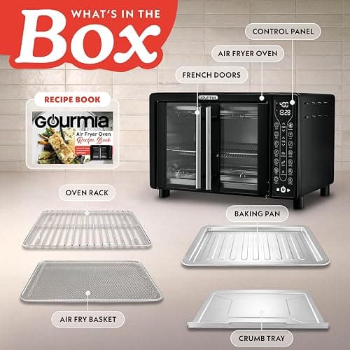 Gourmia Toaster Oven - 6-Slice Capacity, Digital Display, Black | French Door Design Air Fryer Combo, 17 Cooking Presets, Adjustable Time & Temperature, FryForce 360°, Dishwasher-Safe Trays thumbnail 5