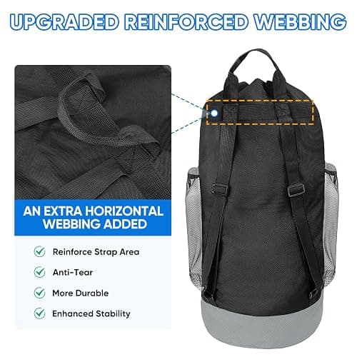 BALEINE 120L Laundry Bag Backpack, 900D Oxford Fabric Large Travel Laundry Bags with Shoulder Straps and 2 Mesh Pockets for College Dorm, Apartment, Laundromat (Black, 120L) thumbnail 4