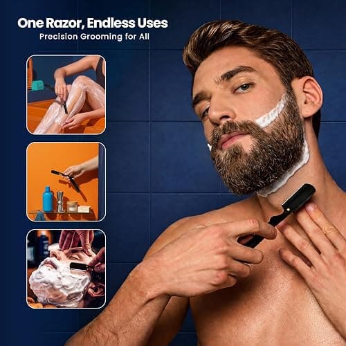 Utopia Care Barber Straight Razor for Men- 100pc Blades Straight Edge Razor | Professional Beard Grooming; Gifts For Men; Stocking Stuffers for Men thumbnail 2