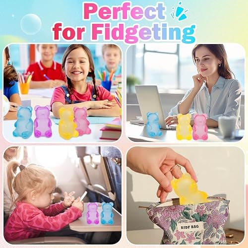 4 Pcs Stretch Bear & Sugar Ball Designs, Anxiety Relief & Focus Toy, Maltose Filled Squeeze Toys for Sensory Play，Sensory Fidget Toys for Adults, Kids, Slow Rising Squishy Stress Balls thumbnail 5