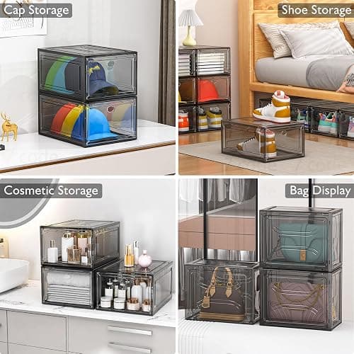 7 code Thicken & Sturdy Clear Shoe Storage Organizer with Magnetic Door, Stackable Boxes for Closet, Foldable Shoe Rack for Sneaker Boot Container, Plastic Shoe Cabinet Shoe Box 6 Pack, Black thumbnail 7