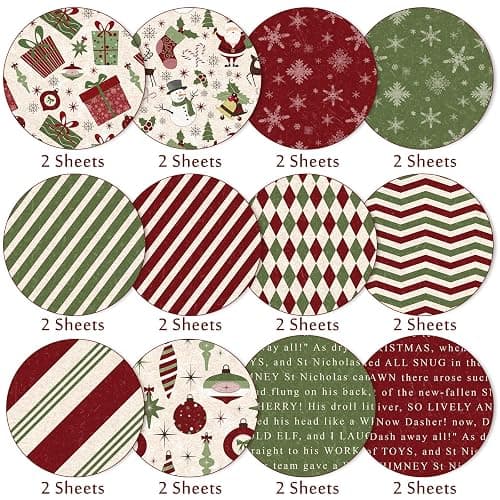 Whaline 24 Pack Christmas Pattern Paper 30x30cm Red Green Textured Scrapbook Paper Double-Sided Xmas Craft Papers Folded Flat for DIY Background Card Making Scrapbook Photo Album Decor, 12 Designs thumbnail 4