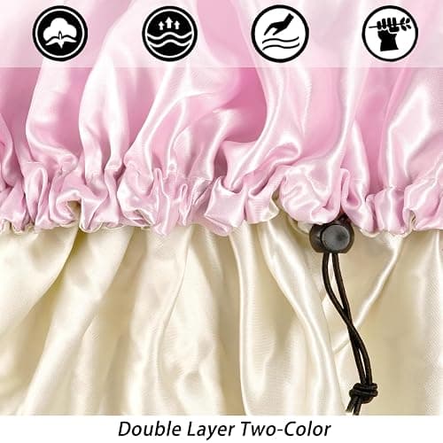 Satin Silk Bonnet For Curly Hair Bonnet Braid Bonnet For Sleeping Bonnets For Women Large Double-layer Adjustable thumbnail 2