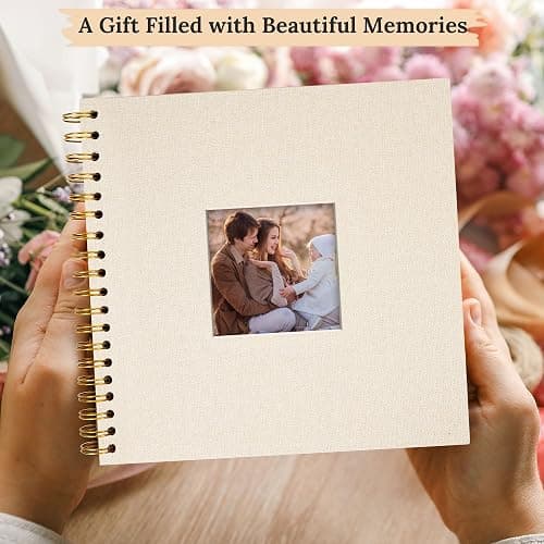 Hiwhy 8 x 8 Inch Scrapbook Photo Album Linen Cover, Hardcover Kraft White Pages Memory Book, for Travel Wedding Guest Book Christmas Baby Shower (20 Sheets/ 40 Pages,Beige) thumbnail 6
