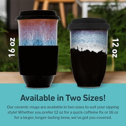 NOVA CERAMICS Coffee Tumbler – Travel Mug - On the Go Coffee Mug – Microwave & Dishwasher Safe Green Coffee Tumbler - Gifts For Women Men Him Her – 16oz – Monsoon thumbnail 5