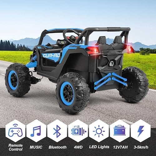 JOYLDIAS 4WD Ride On Car, 12V Battery Powered Electric Off-Road UTV for Kids, 4X4 Electric Vehicle with 4 Powerful Engines, 2.4G Remote Control, Music, Bluetooth, LED Lights for Boys and Girls, Blue thumbnail 6