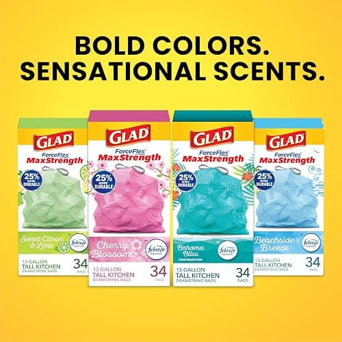 Glad Tall Kitchen Trash Bags 13 Gallon, MaxStrength Beachside Breeze Garbage Bags, Drawstring, 90 Count thumbnail 8