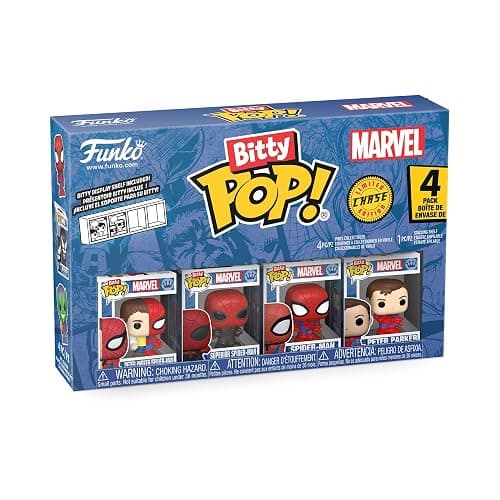 Funko Bitty POP! 4 Pack: Spider-Man - Parker Split, Superior | Official Superheroes Merch - Tiny 0.9 inch Figures with Display Shelf - Cake Topper, Party Bag and Stocking Filler Gift - Image 1