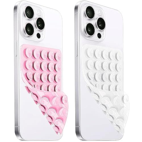 LvShuLiangPin Anteel 2 Pack Silicone Suction Cup Phone Case Mount Double Sided, Hands-Free Strong Grip Silicon Phone Holder, Non Slip Phone Accessories for Selfies and Videos (Light Pink&Translucent) - Image 1