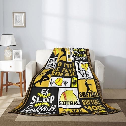 Softball Blanket 50''x60'' Softball Gift Blanket Super Soft Warm and Comfortable Throw Blanket for Fall Winter Spring All Season thumbnail 5