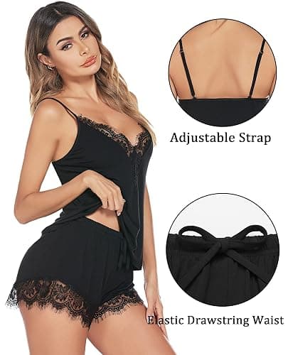 Avidlove Women Pajama Set Lace Trim Short PJ Set Modal V Neck Sleeveless Sleepwear Drawstring Waist Nightwear S-XXL thumbnail 4