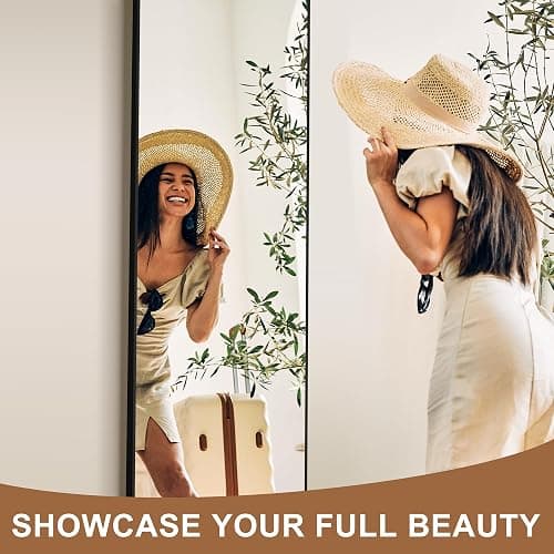 Delma Full Length Mirror, 56"x15" Black | Floor Standing Full Body, Wall Mounted, Freestanding or Leaning, Rounded Corners Rectangle Design thumbnail 4