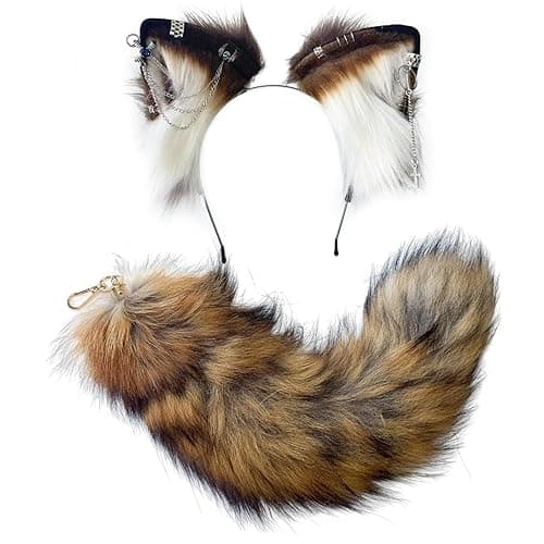 Cat Fox Wolf Ears and Tail Set - Plush Cosplay Clips Headband and Tail for Halloween, Costume Accessories,Gothic Punk 02ALL - Image 1