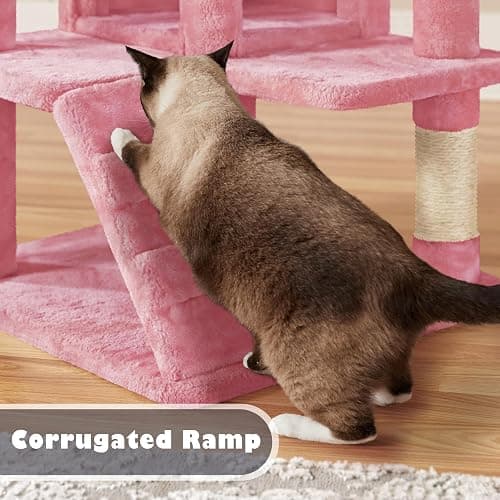 Yaheetech 54in Cat Tree Tower, Multi-Level Cat Tree for Indoor Cats with Scratching Posts, Dangling Balls Cat Play House, Pink thumbnail 6