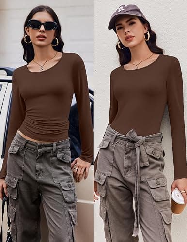 Ekouaer Long Sleeve Shirts for Women 3 Pack Scoop Neck Fitted Tops Thermal Undershirt Stretch Base Layer Soft Tee XS-XXL thumbnail 2