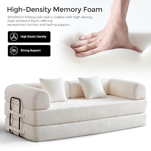 SAVENICA 79" Corduroy Floor Sofa Bed, Convertible Modular Sleeper Sofa, Removable Parts Design, Comfortable Seating and Sleeping, for Family Use, Relaxation Area (Beige White) thumbnail 3
