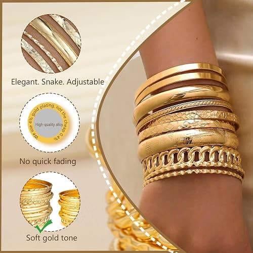 ÌF ME Gold Bangle Bracelets for Women, Indian Bangles Stackable Set, Multi Layer Textured 14K Gold Plated Chunky Bracelets Boho Jewelrys Set thumbnail 4