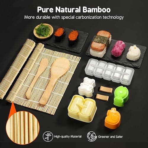 Delamu Sushi Making Kit 27 in 1 [Parent-Child] Sushi Kit, for Beginners/Pros Sushi Makers, with Bamboo Sushi Mats, Sushi Bazooka, Onigiri Mold, Rice Paddle, Sushi Knife, Guide Book & More thumbnail 5