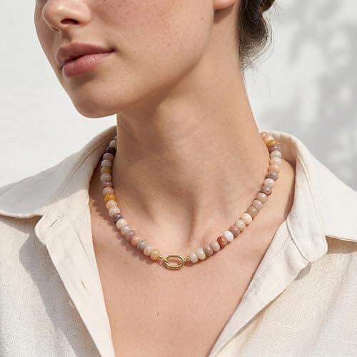 ROISE LADY Beaded Natural Stone Necklaces for Women Choker Gemstone Bead Summer Beach Jewelry Necklace thumbnail 3