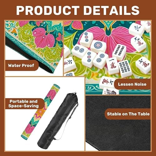 Mahjong Mat with Carrying Bag 31.5" x 31.5" Non-Slip Noise Reduction Floral Mandala Vibrant Pink Green Petals Teal Table Mat for Mahjong Poker Dominoes Card Board Tile Games thumbnail 5