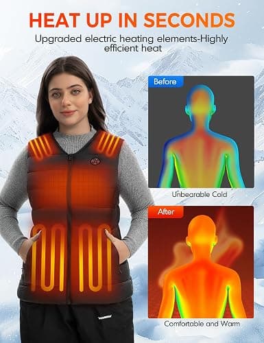 TODWARM Women Heated Vest with Battery Pack, Electric Heating V-Neck Liner Coat 15 Warming Zones 7.4V for Outdoor Hiking thumbnail 6