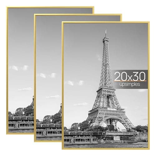 upsimples 20x30 Picture Frame Gold 3 Pack, Scratch-Proof Poster Frames 20 x 30 for Photo Gallery - Slide-In Strips, Horizontal or Vertical Wall Mounting - Image 1