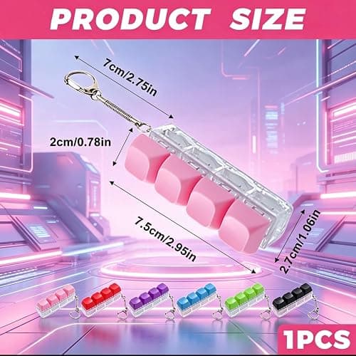 Keyboard Fidget Toy 6 Pack, RARITYLL Clicker Keychain with 4 Buttons for Stress Relief, Durable ABS+PC Fidget Toys for Adults, Portable Fidget Keyboard Gadget for Office & Travel (6 Colors) thumbnail 2