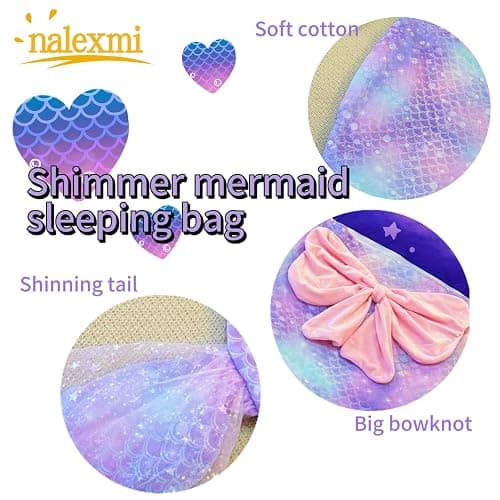 Nalexmi Mermaid Kids Sleeping Bag with Pillow, Large Animal Slumber Bag, Machine Washable, Perfect for Camping, Travel, Sleepovers & Indoor Play, Slumber Bags for Kids with Pillow, Girls thumbnail 4