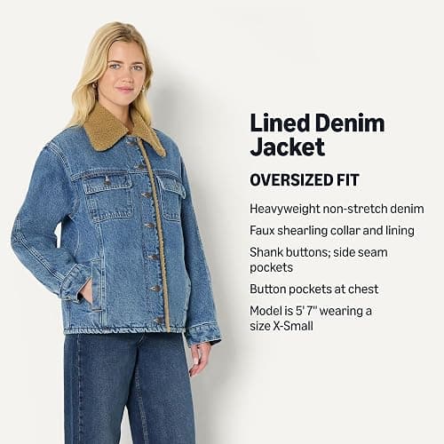 Amazon Essentials (Demi's Pick) Women's Oversized-Fit Faux-Shearling Lined Denim Jacket thumbnail 2