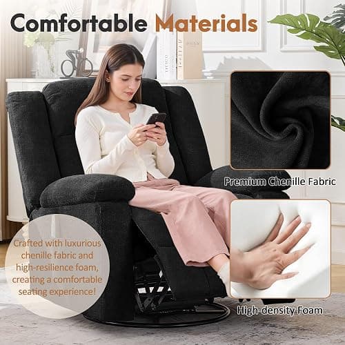 Korser Rocker Recliner Chair for Adults, 360° Swivel Rocker Recliner with Massage and Heating, Nursery Rocking Chairs with Side Pockets, Manual Reclining Chair for Living Room, Bedroom or Nursery thumbnail 6