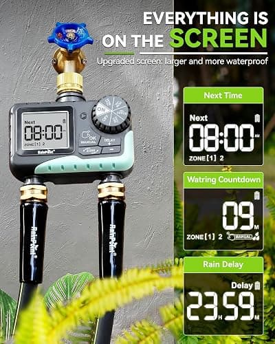RAINPOINT Water Timer for Garden Hose - Sprinkler Timer with Brass Swivel - Rain Delay/Manual Watering/Automatic Irrigation Programmable Faucet for Yard, 2 Outlet thumbnail 8