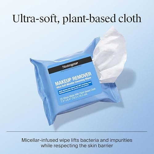 Neutrogena Makeup Remover Wipes Micellar Alcohol-Free Face Towelettes Remove Waterproof Mascara & Oil, Compostable 100% Plant-Based Cloth, Dermatologist & Ophthalmologist Tested, Twin Pack 2 x 25 ct thumbnail 8