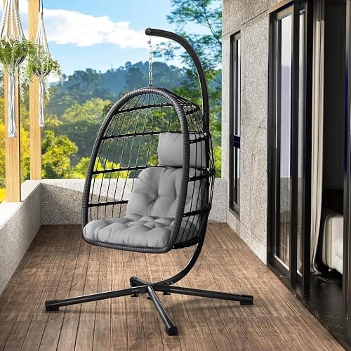 LEVELEVE Egg Chair with Stand,Patio Rattan Wicker Hanging Swing Egg Chair Hammock Chair for Bedroom Porch Garden,Thickened Aluminum Alloy Steel Frame and UV Resistant Cushion,350LBS Capacity - Image 1