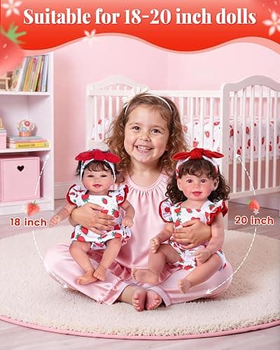 BABESIDE Reborn Baby Doll Clothes for 18-20 Inch Dolls, Strawberry Outfit | Cute Doll Clothing for Dress-Up Pretend Play, Soft Doll Accessories for Birthdays and Holidays, Doll Not Included, Ages 3+ thumbnail 6