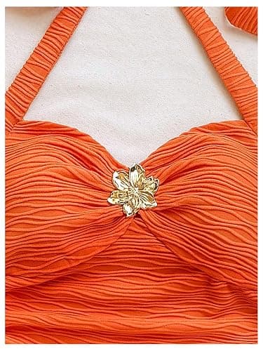 SOLY HUX Women's V Neck Halter Tops Open Back Y2k Ruched Floral Metal Summer Going Out Cami Tops thumbnail 2
