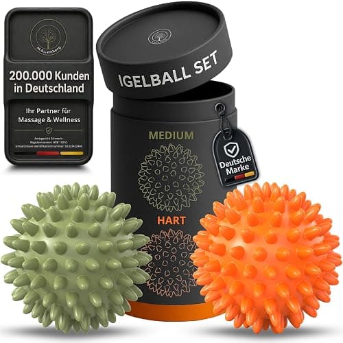 M.S.Lemberg® Igelball Massage Set - Massageball für Reflexzonen, Anti-Stress, Entspannung Geschenk - Noppenball Fußmassage Rücken Nacken Hand Fuß - Ball mit Noppen klein - hart & mittel-weich - Image 1
