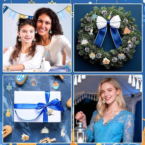 MARFOREVER 40 Pcs/20 Pairs Hanukkah Charms for Jewelry Making, Chanukah Blue White Enamel Charm Star of David Bangle Pendants for Bracelet Necklace Earrings Making Hanukkah Gift Decoration Accessories thumbnail 7