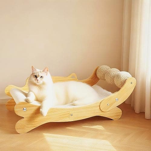 ERGTFVN Cat Scratcher Bed, Heavy Duty Sisal Cat Scratching Post with Hammock for Indoor Cats, Natural Wood Cat Lounge for Sleeping & Scratching, Stable Bed for Large Cats - Image 1