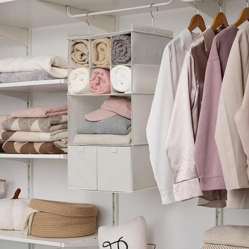 GRANNY SAYS Hanging Closet Organizer with Drawers, 4 Shelf Dividers Closet Hanging Organizer, Foldable Hanging Shelves for Clothes Organizer, Small Closet Organizers and Storage, Beige thumbnail 4