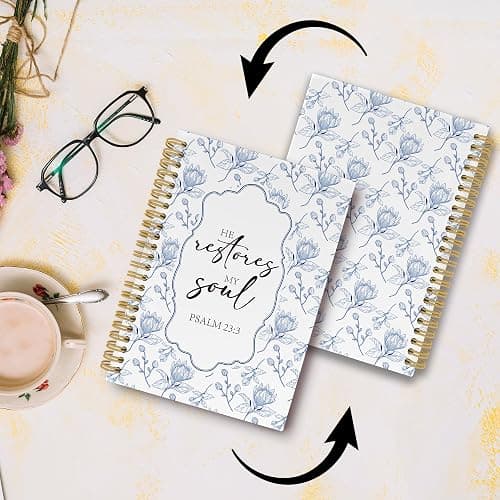 Pugwak Christian Journal Notebook - Blue FLower Bible Verse Religious Scripture Notebooks College Ruled for Work School, Gifts for Women, Office Supplies, Hardcover Spiral Notebook 5.5"x8.3" thumbnail 5