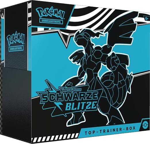 Pokémon-Sammelkartenspiel: Top-Trainer-Box Karmesin & Purpur – Schwarze Blitze: Zekrom (1 Vollbild-Promokarte mit Voltolos, 9 Boosterpacks & Premium-Zubehör) - Image 1