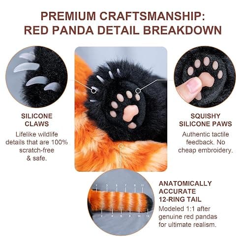 Chongker Cute Red Panda Plush Toy, Weighted Stuffed Animals, Red Panda Plush Animals Collection, Handmade Like Real, Large Size Stuffed Animals thumbnail 3