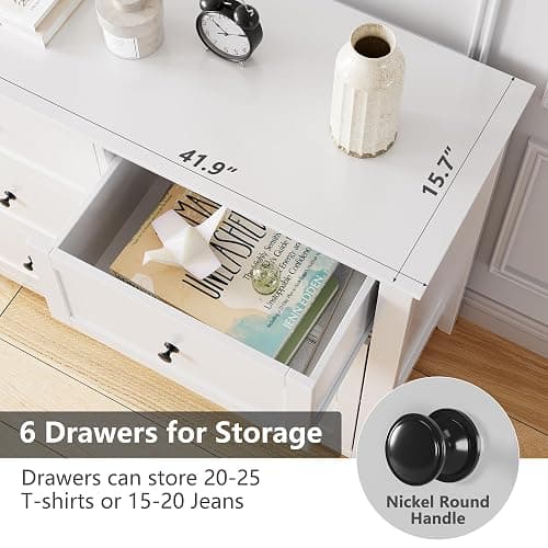 Garvee White 6 Chest of Drawer Dresser, Wood Storage Drawers Unit for Bedroom, Modern Organizer Storage Cabinet for Living Room, Entryway, Hallway thumbnail 8