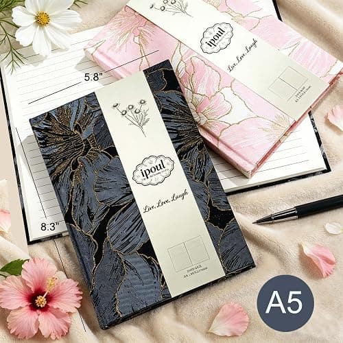 ipoul Flower Notebook, A5, 6x8, Hardcover, Lay Flat, Lined Paper, Ruled Page, Journal for Women, Gift for Her, Writing Notebook, Pretty, Peony, Pink thumbnail 4