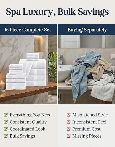 LANE LINEN Bath Towel Set 100% Cotton 16 Piece Soft Absorbent - White | Cotton Bath Towels, Soft & Durable, Ring-Spun, Ideal for the Home & Spa, with OEKO-TEX thumbnail 6